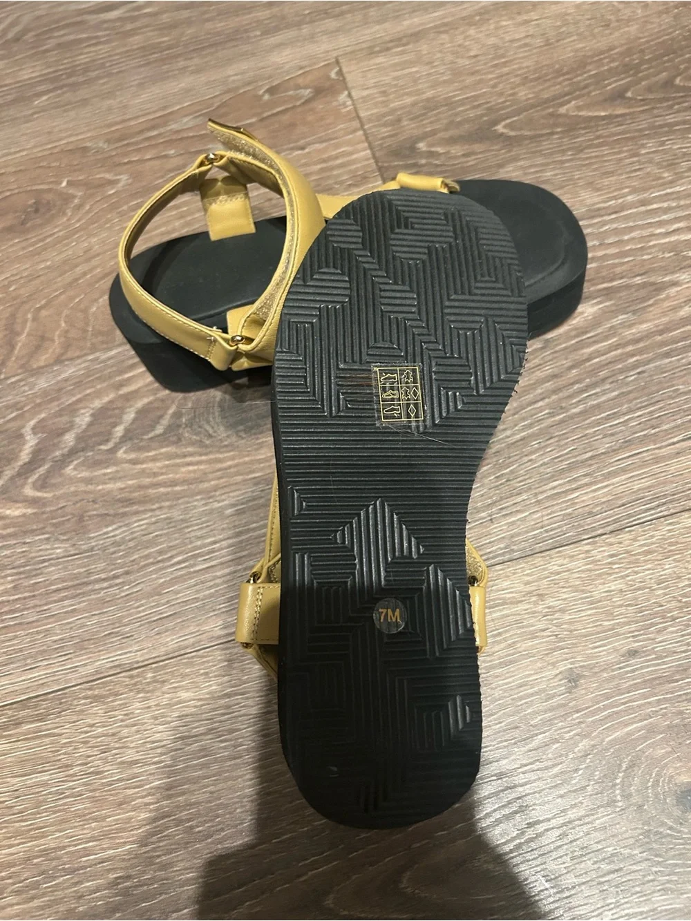 Tory Burch Mustard Yellow Leather Sport Sandals with Black Footbed